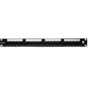 Komutacinė panelė 19'' 1U Excel 100-155 (UTP, Cat.6A, 24 prievadų, neekranuota, 110 punch down, juoda)